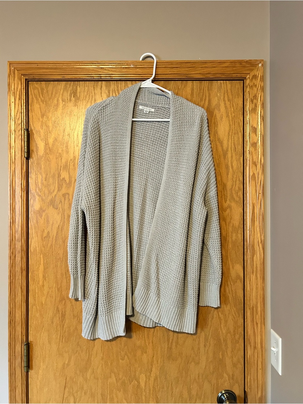American Eagle Outfitters Light Gray Open Waffle-Knit Cardigan